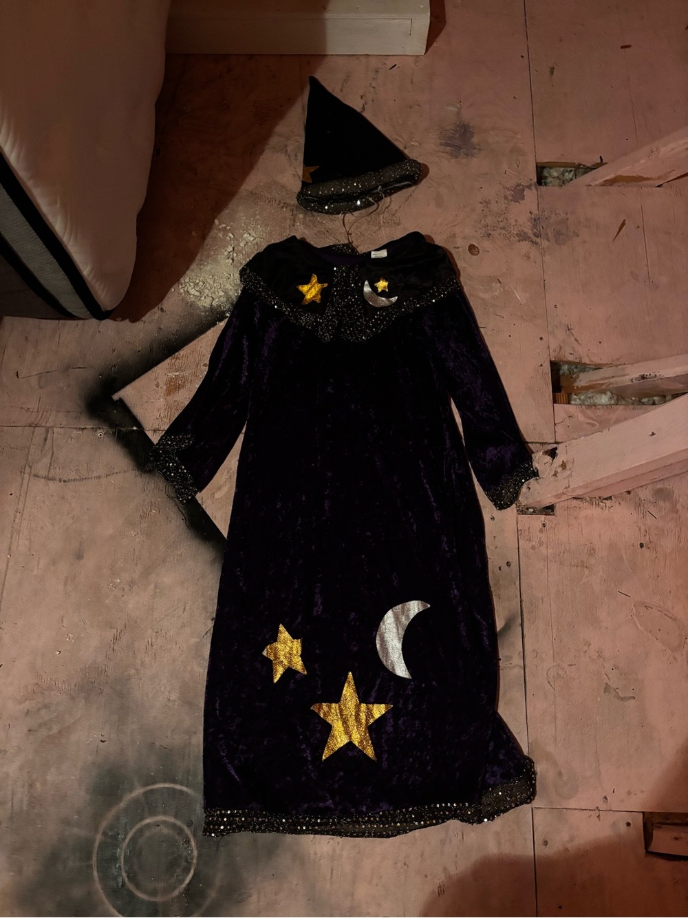 Kids Witch Wizard Costume Dress with Hat - Purple and Gold
